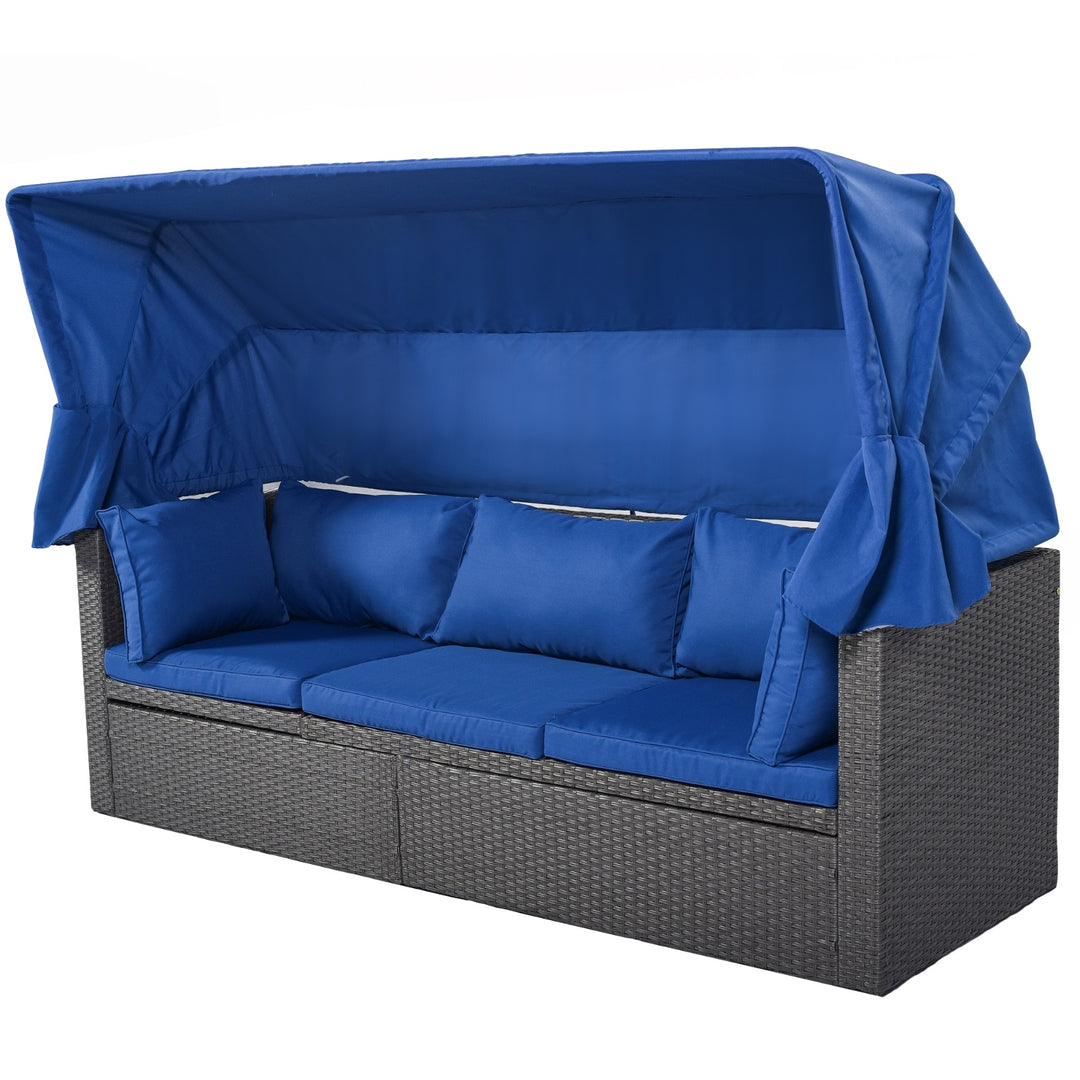 U Style Patio Rectangle Daybed With Canopy, Wicker Sectional Seating