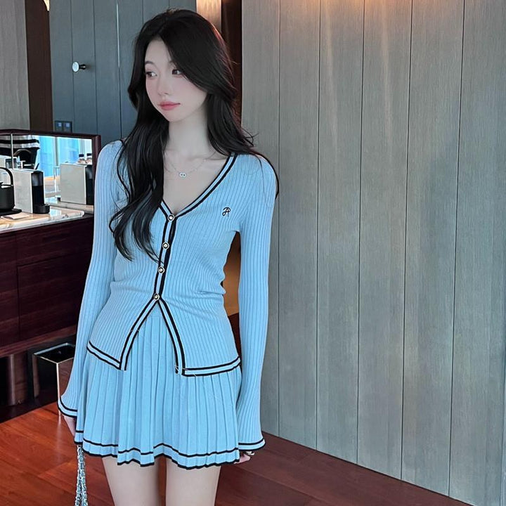 Autumn Clothes Knitting Suit Pleated Skirt Two-piece Set