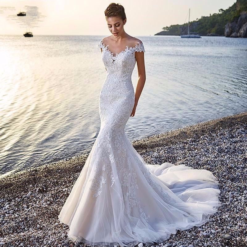 Princess Mermaid Lace Gown | Backless Elegance with Flowing Train