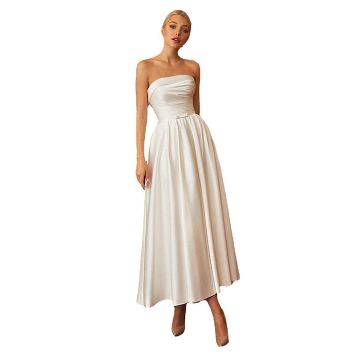 French Tube Top Light Wedding Dress Satin Bridal Evening Gown