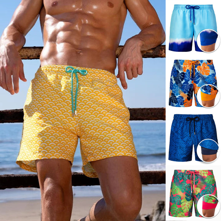 European And American Shorts Men's Beach Pants Sports Pants Printed Double Shorts