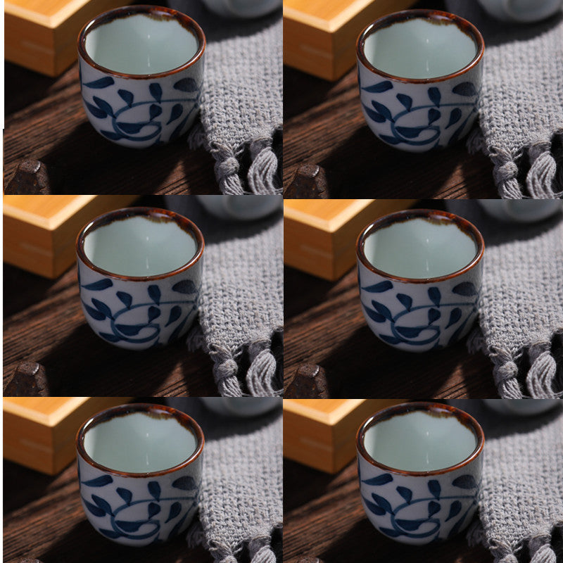 Hand-painted Ceramic Underglaze Japanese Style White Wine Cup Dispenser For Home Use