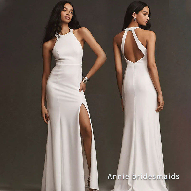 Satin Bridesmaid White High-grade Dress