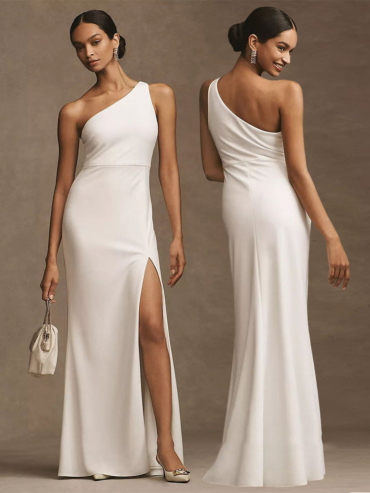Satin Bridesmaid White High-grade Dress