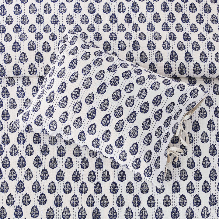 Hand Stitched Block Print Kantha Pillow Sham Pairs