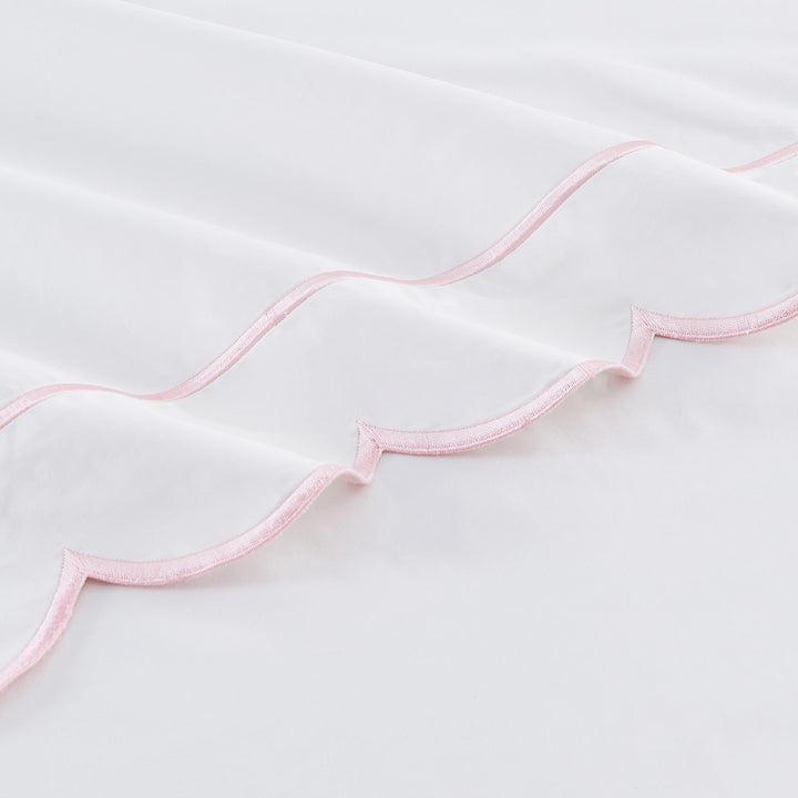 Scallop Frame Embroidered Cotton Percale Pillowcase Pair