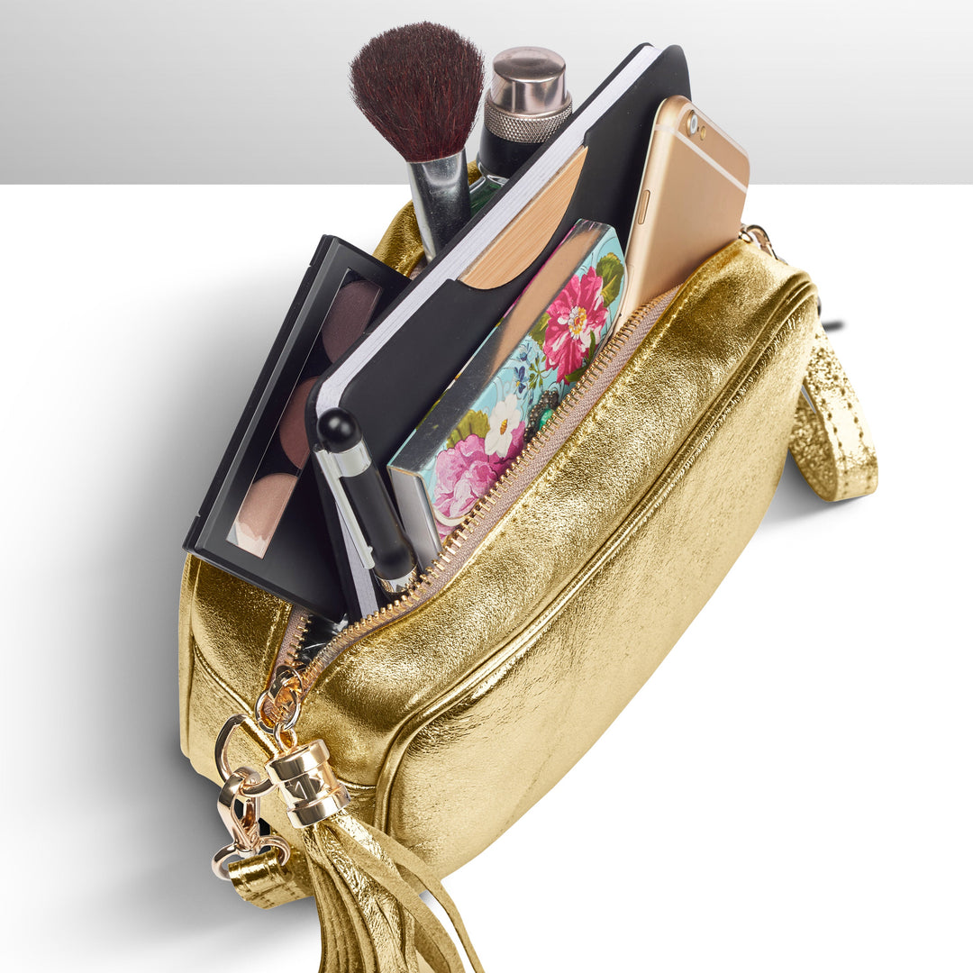 Metallic Suede Leather Crossbody Bag