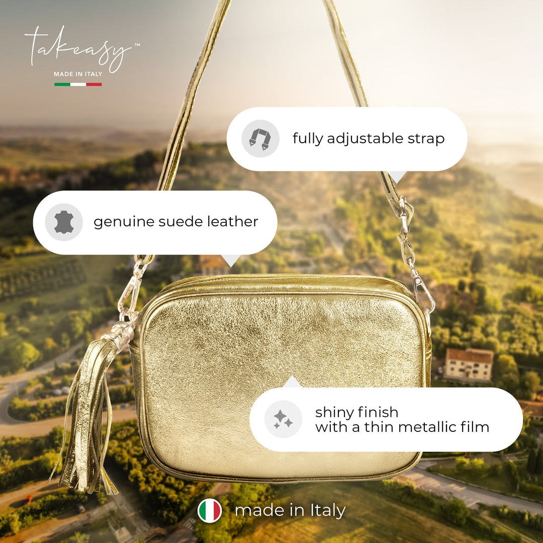 Metallic Suede Leather Crossbody Bag