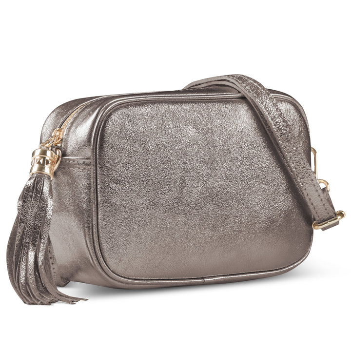 Metallic Suede Leather Crossbody Bag