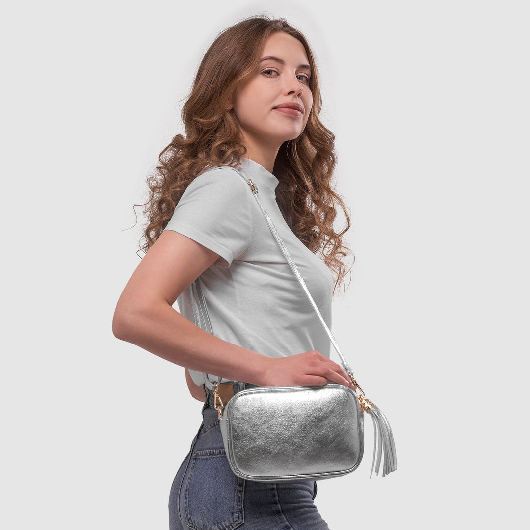 Metallic Suede Leather Crossbody Bag