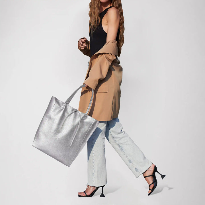 Metallic Calf Leather Tote Bag