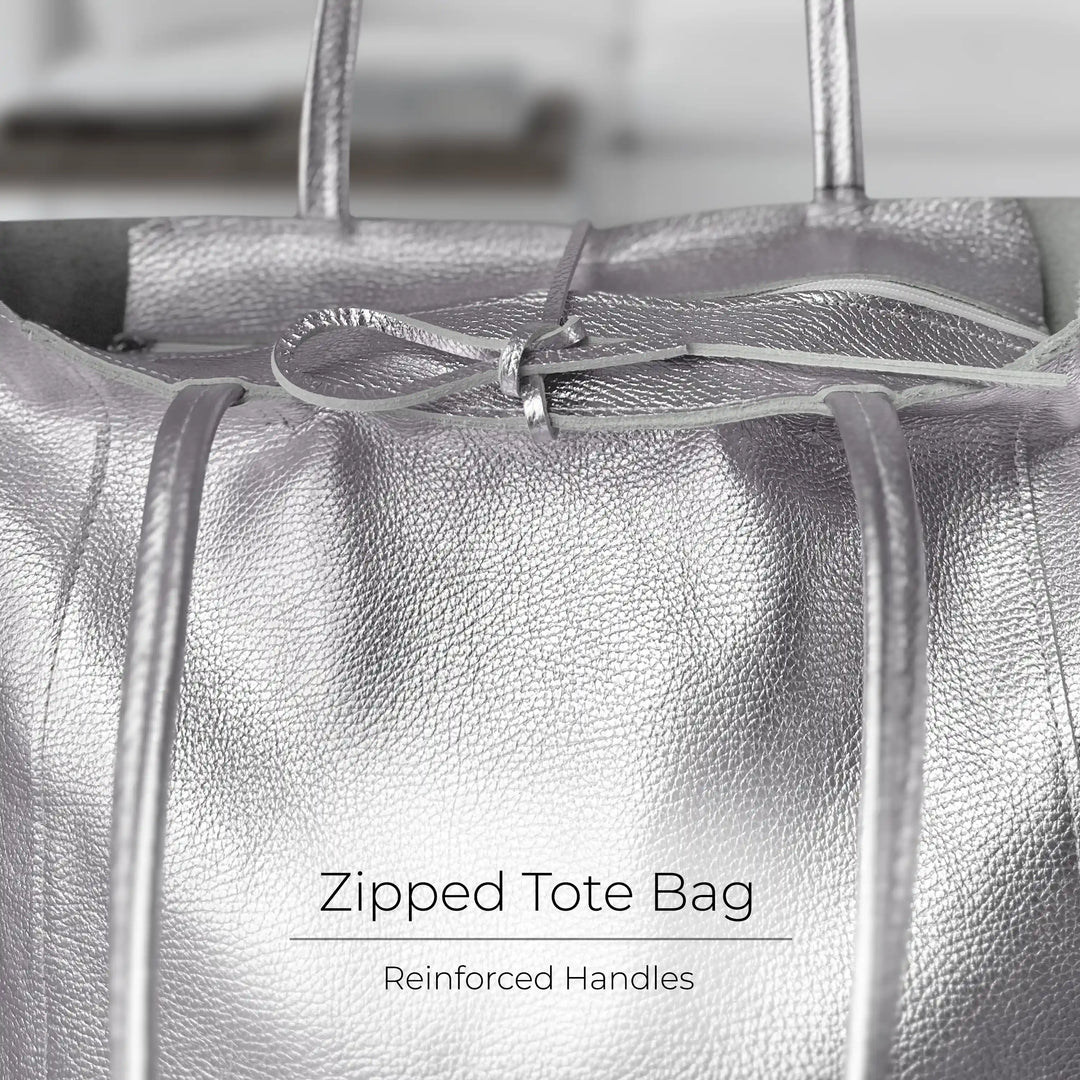 Metallic Calf Leather Tote Bag