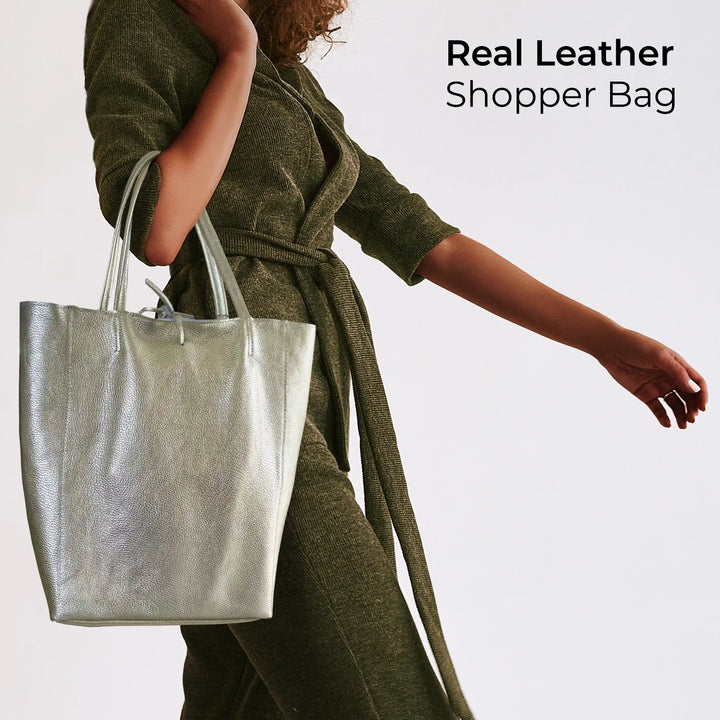 Metallic Calf Leather Tote Bag