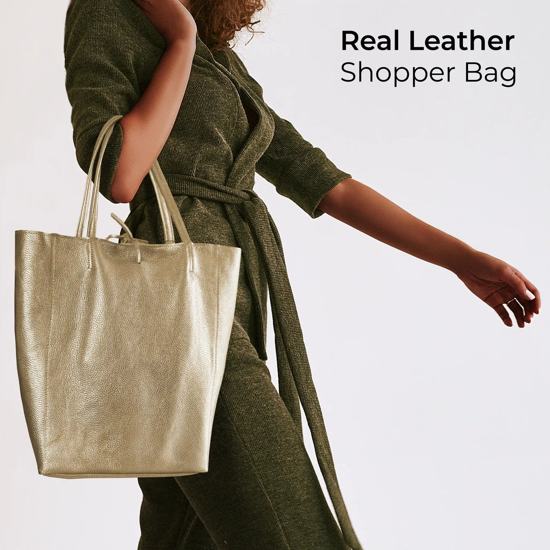 Metallic Calf Leather Tote Bag