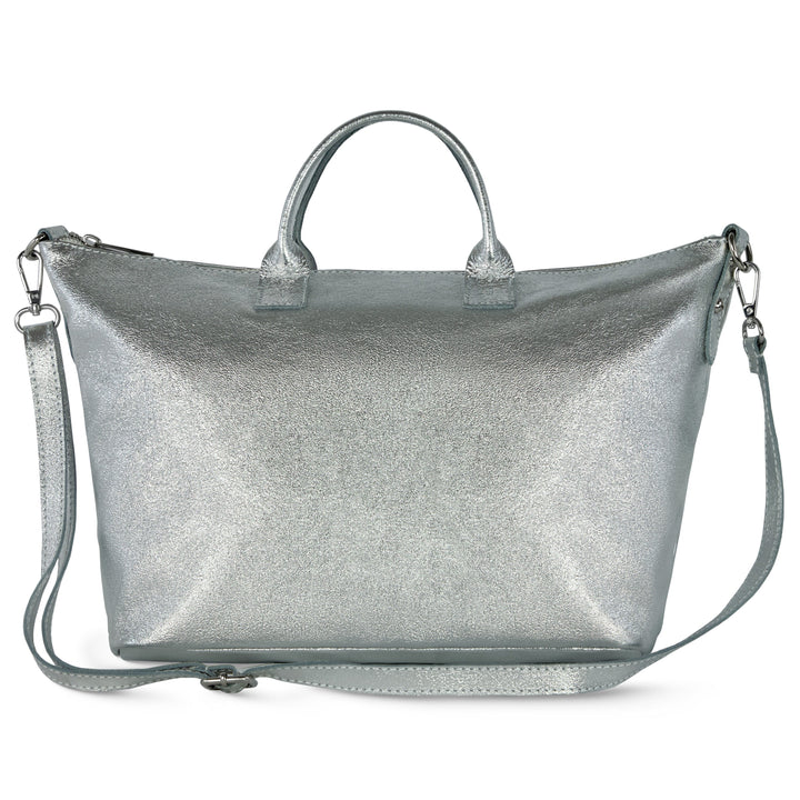 Metallic Suede Leather Top-Handle Bag