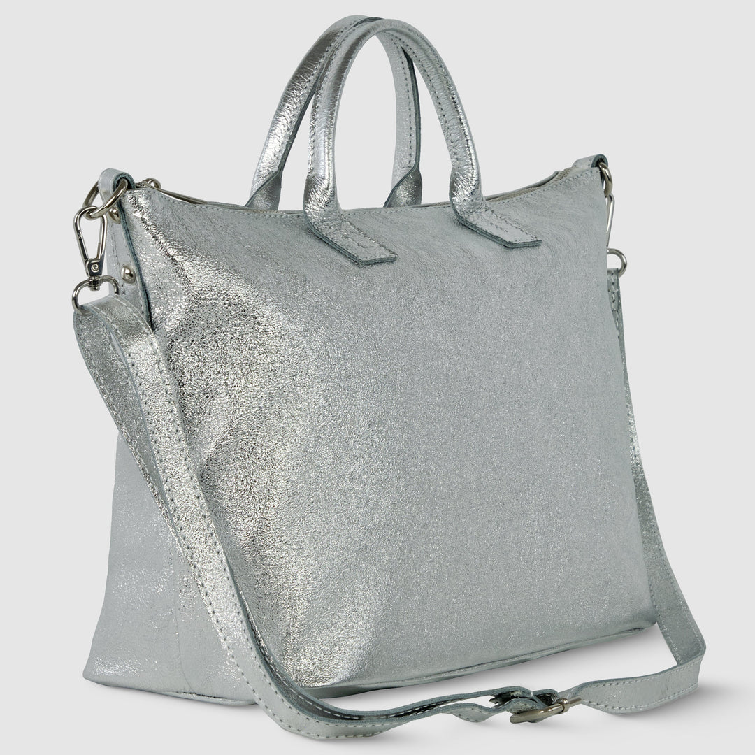 Metallic Suede Leather Top-Handle Bag