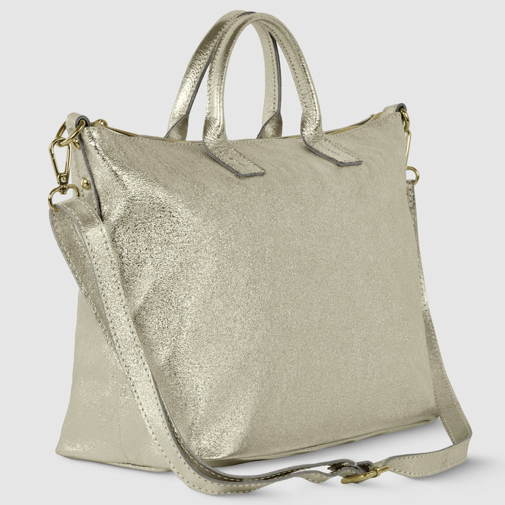 Metallic Suede Leather Top-Handle Bag
