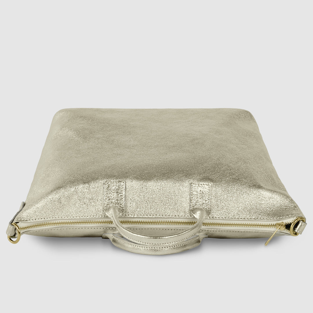 Metallic Suede Leather Top-Handle Bag