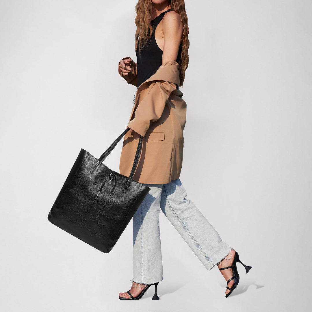 Metallic Suede Leather Tote Bag