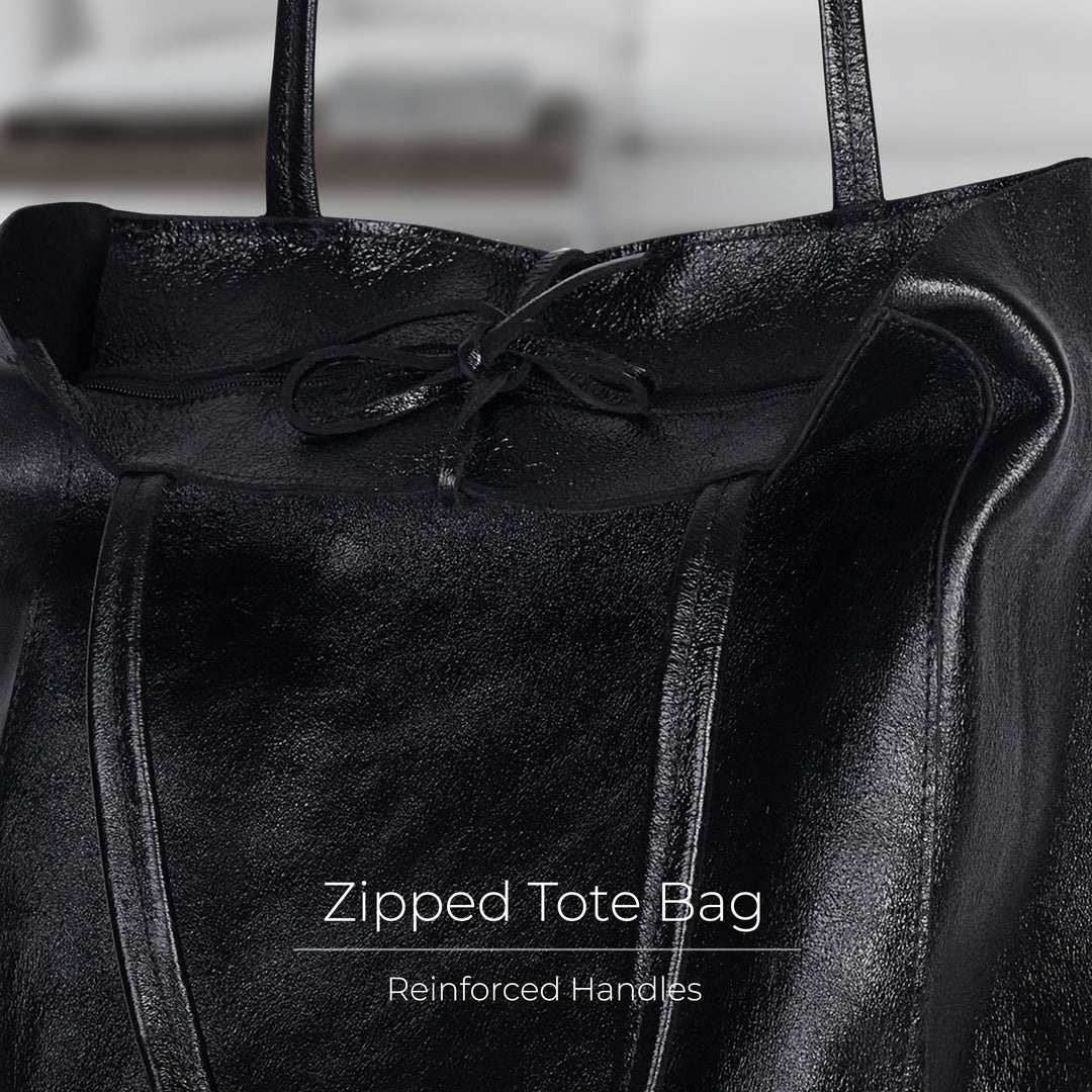 Metallic Suede Leather Tote Bag