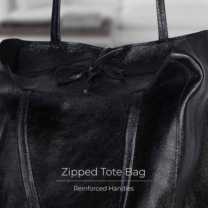 Metallic Suede Leather Tote Bag