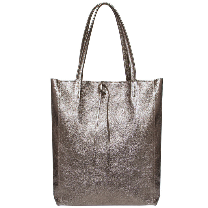 Metallic Suede Leather Tote Bag