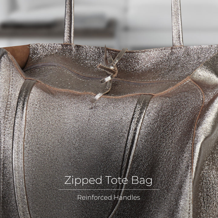 Metallic Suede Leather Tote Bag