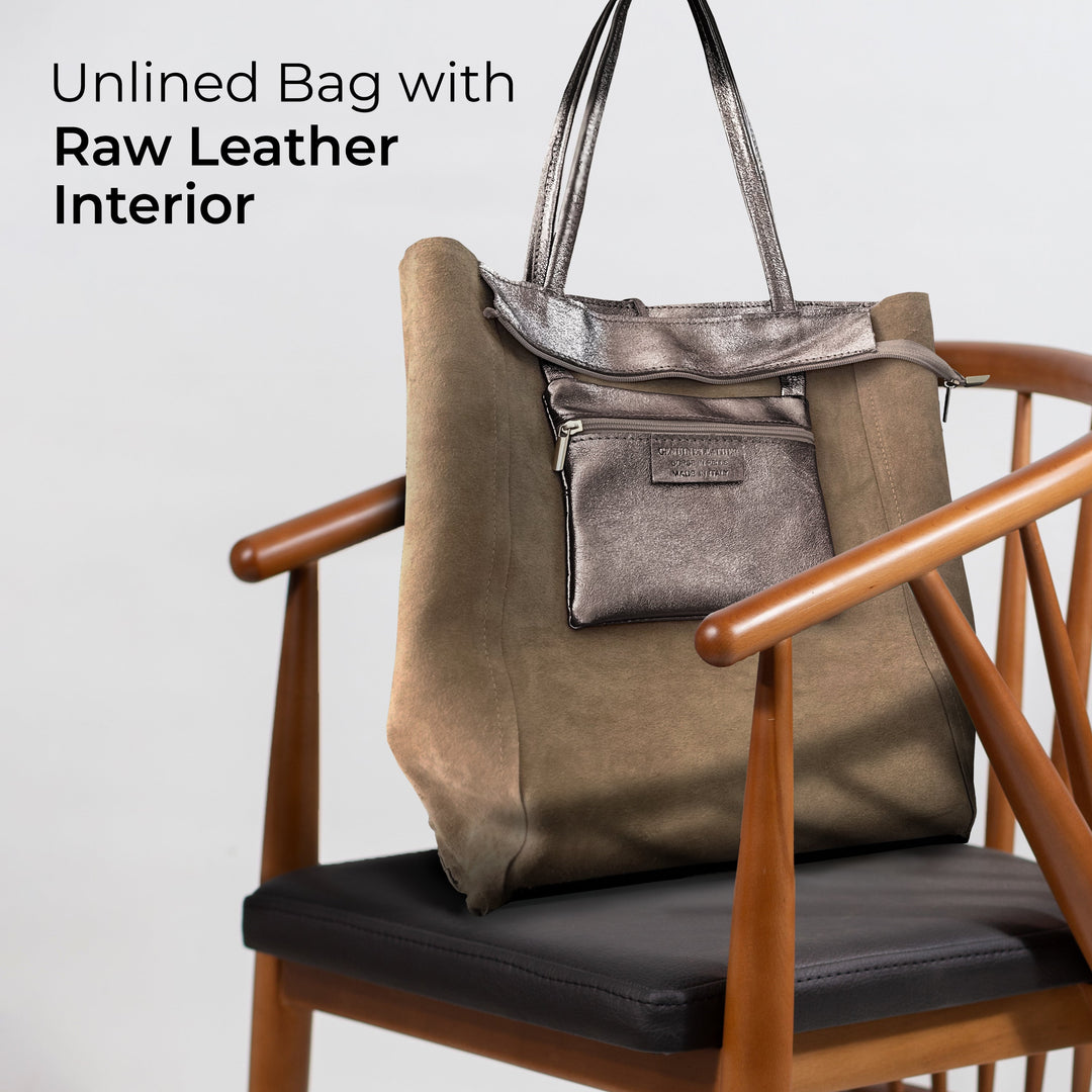 Metallic Suede Leather Tote Bag