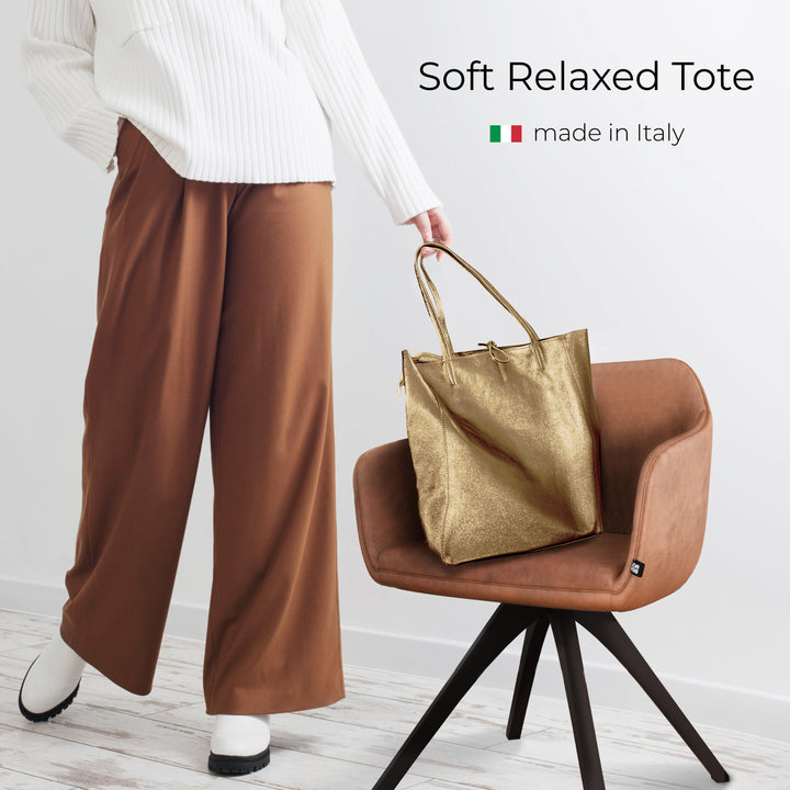 Metallic Suede Leather Tote Bag