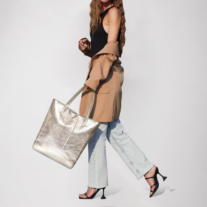 Metallic Suede Leather Tote Bag