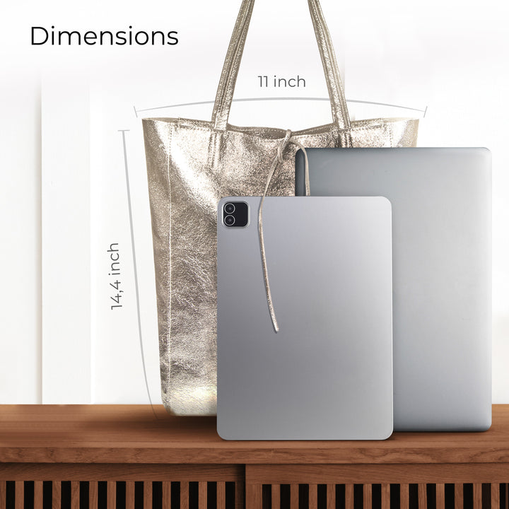 Metallic Suede Leather Tote Bag