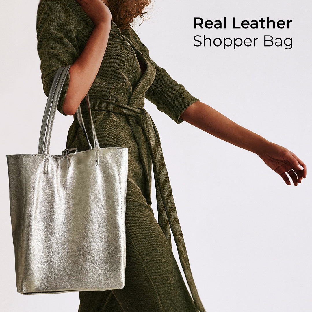 Metallic Suede Leather Tote Bag