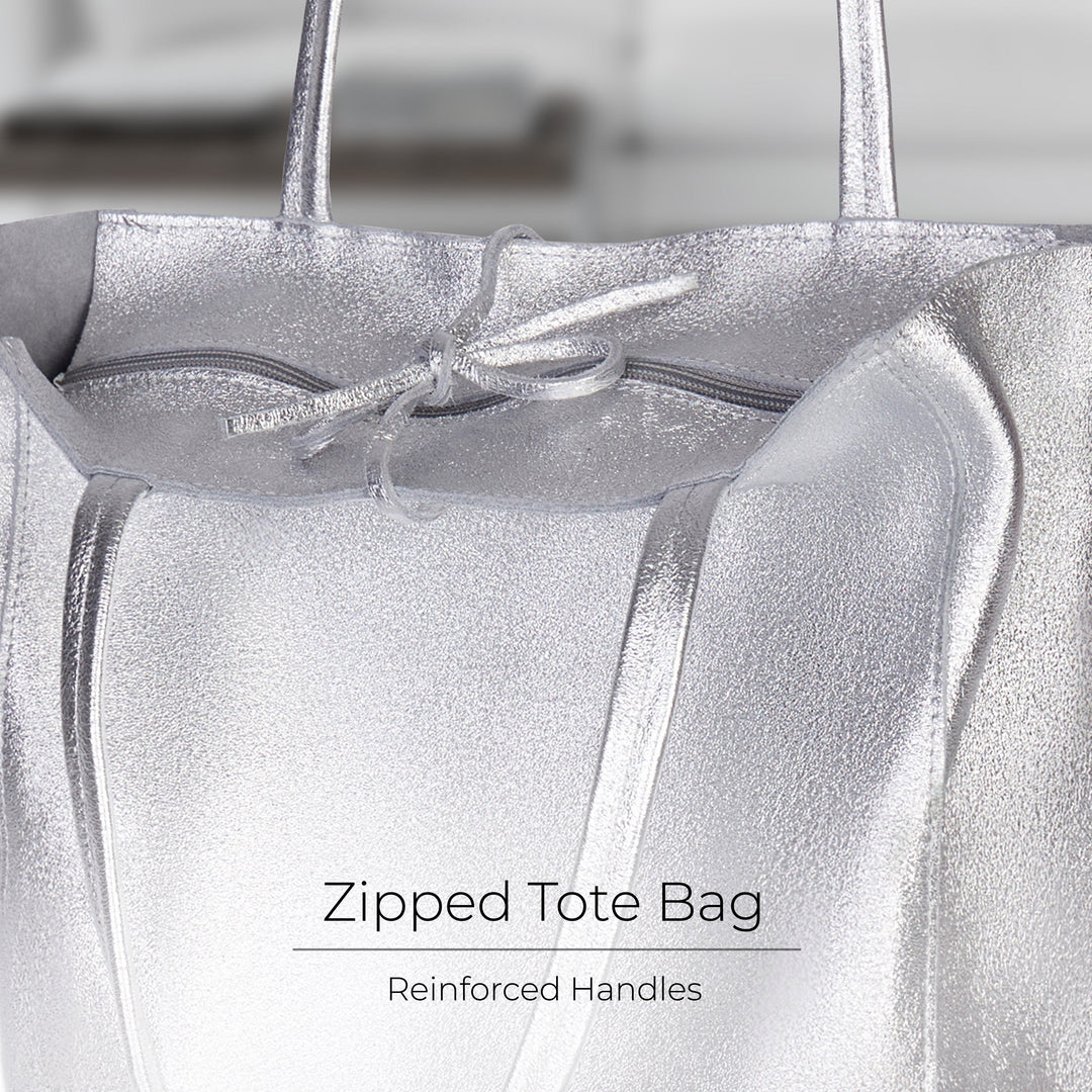 Metallic Suede Leather Tote Bag