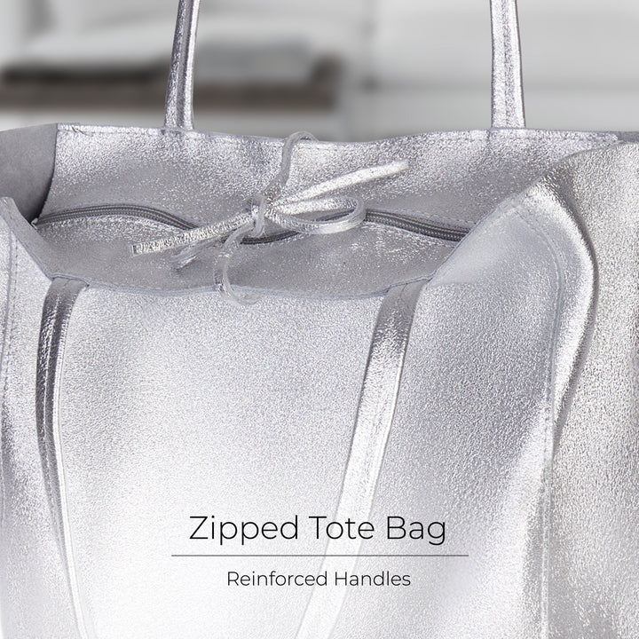 Metallic Suede Leather Tote Bag