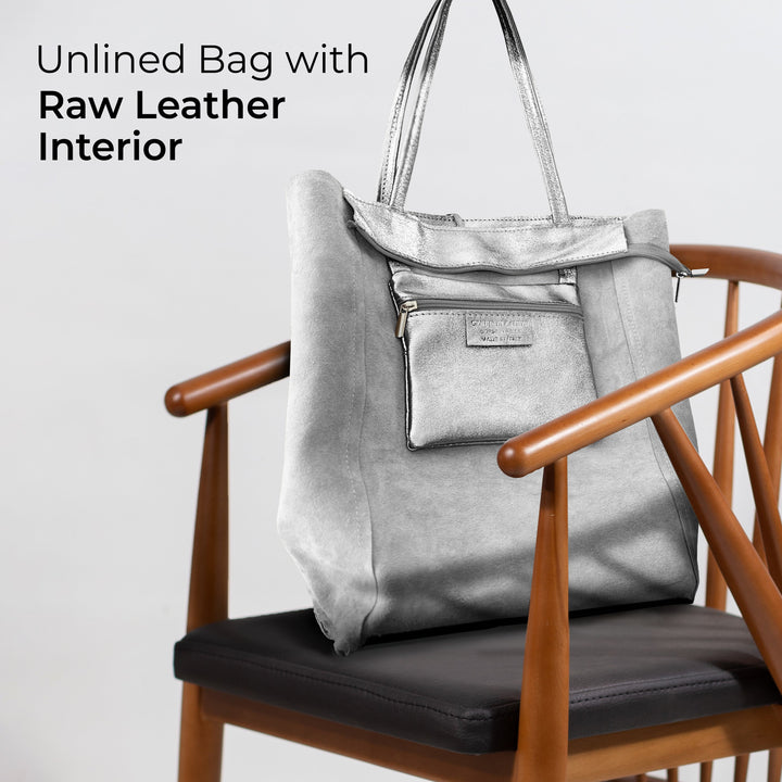Metallic Suede Leather Tote Bag