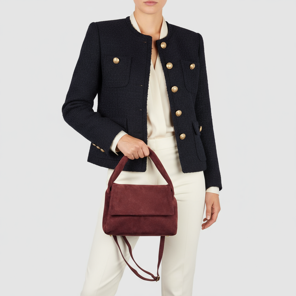 Suede Leather Top-Handle Bag