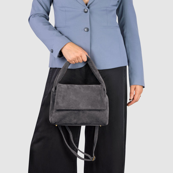 Suede Leather Top-Handle Bag