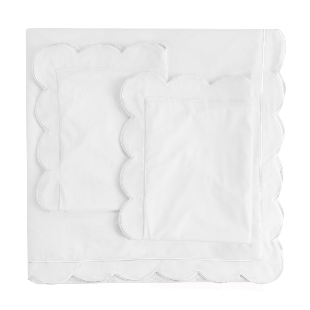 Scallop Frame Embroidered Cotton Percale Duvet Set