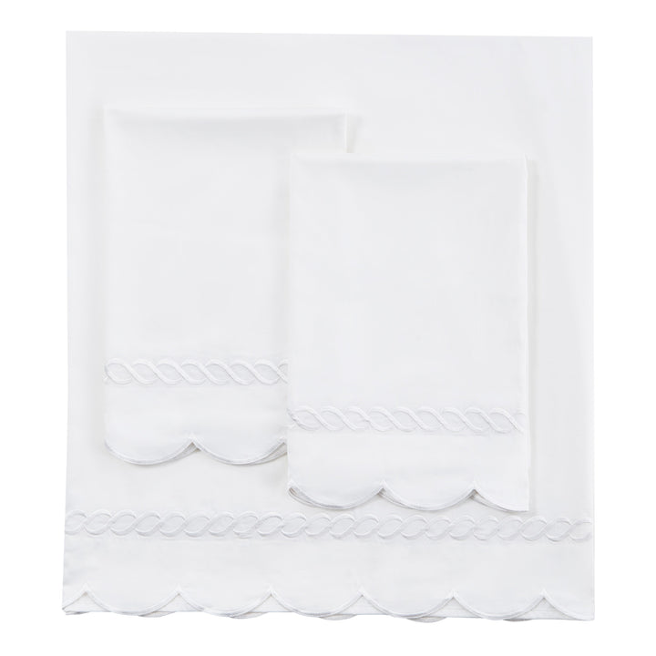 600 Thread Count Scallop Rope Embroidered Cotton Sheet Set